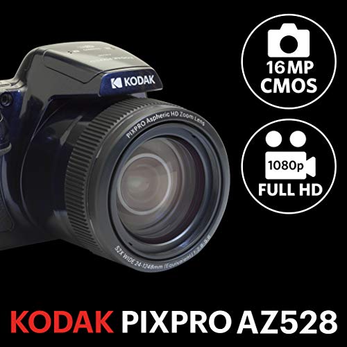 KODAK Pixpro AZ528   Fotocamera Bridge Digitale 16 Mpixel, Zoom ottico x52, Stabilizzatore Ottico, Schermo LCD da 3 pollici, Video Full HD 1080p, Batteria agli ioni di litio   Blu Notte : Kodak: Elettronica