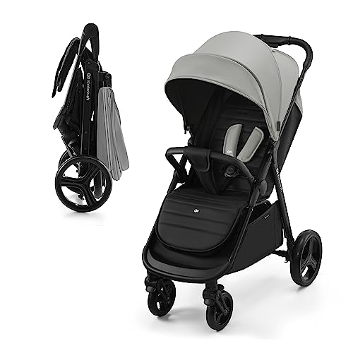 Kinderkraft RINE Passeggino leggero fino 22 kg, Chiusura con una mano, Capotta impermeabile con filtro UPF50 , Barra di sicurezza girevole, Portabicchiere, Grigio : Prima infanzia