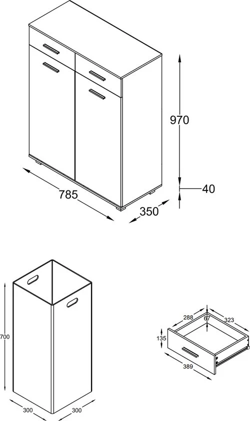 Armadio Biancheria  H. 97 x L. 79 x P. 35 cm