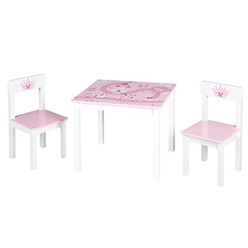 roba Set Tavolo   2 Sedie per Bambini Krone   Design con Principessa, Castello, Unicorno   dai 18 Mesi ai 10 Anni   Panca a 3 Altezze   Legno Bianco e Rosa : Casa e cucina