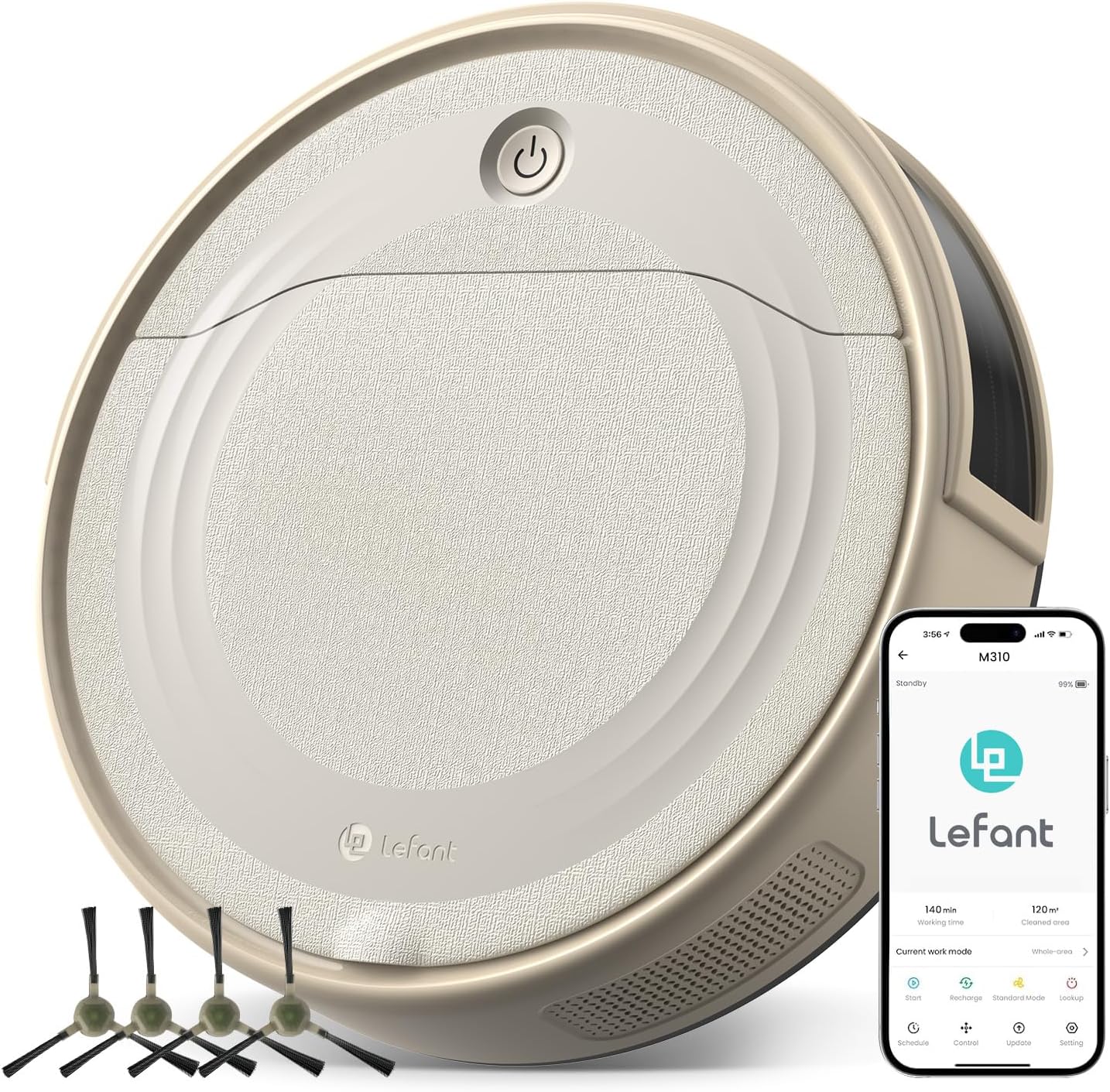 LEFANT N1R Robot Vacuum Cleaner, 4500Pa Strong Suction, 165 Minutes Autonomy, 4 Cleaning Modes, Controlled by Remote Control, Ideal for Animal Hair Vacuum Cleaner Robot