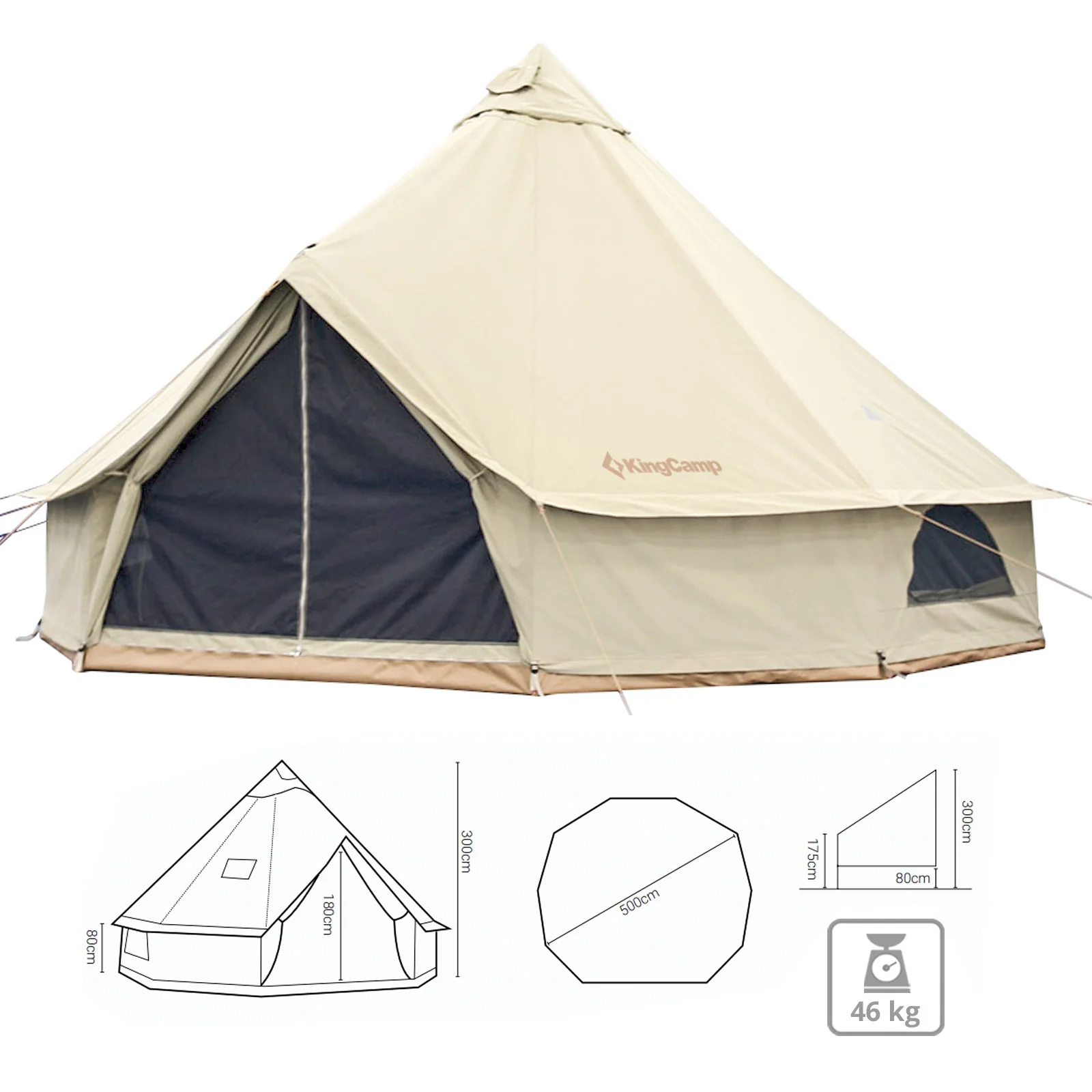 2025 KingCamp Khan 500 – Ampia tenda tipi per 8 persone con tessuto tecnico misto cotone, ventilazione flessibile e montaggio rapido