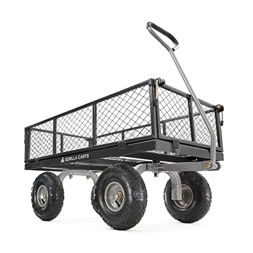 Gorilla Carts Carrello multiuso in acciaio con capacità di 362,9 kg, carrello da giardinaggio con maniglia di traino e lati rimovibili, grigio : Amazon.it: Giardino e giardinaggio