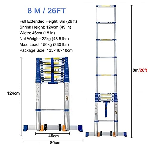 VUIPAJQC Scala telescopica Estensibile, Scala telescopica in Fibra di Vetro con Gancio Staccabile, Scale retrattili Pieghevoli Non conduttive per attività di Copertura Esterna, 150K, 8M/26f : Amazon.it: Fai da te