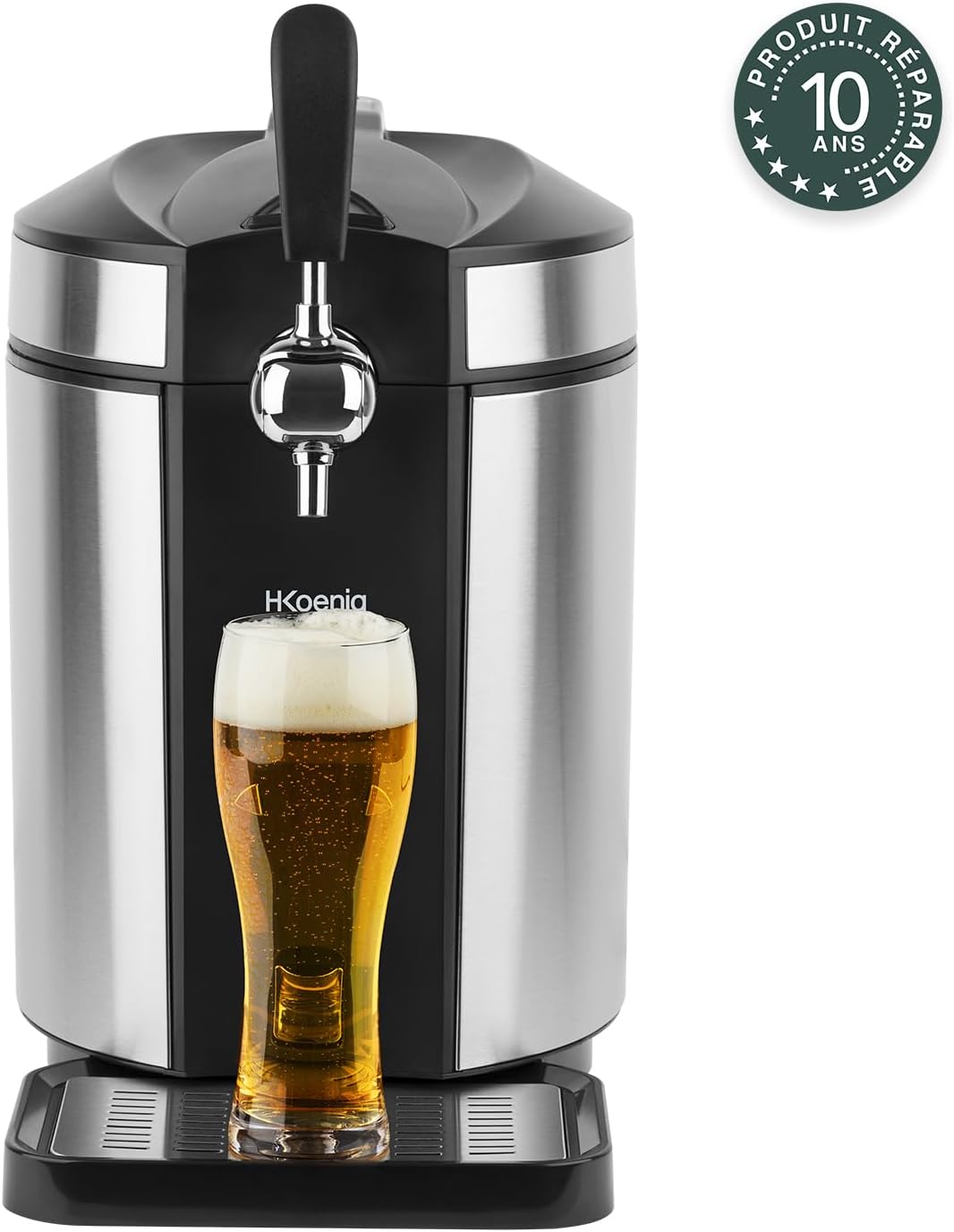 H.Koenig BW1880 Universal 5L Non-Pressurized Stainless Steel Professional Beer Pusher with Integrated Cooling 2 to 12掳 LED Display