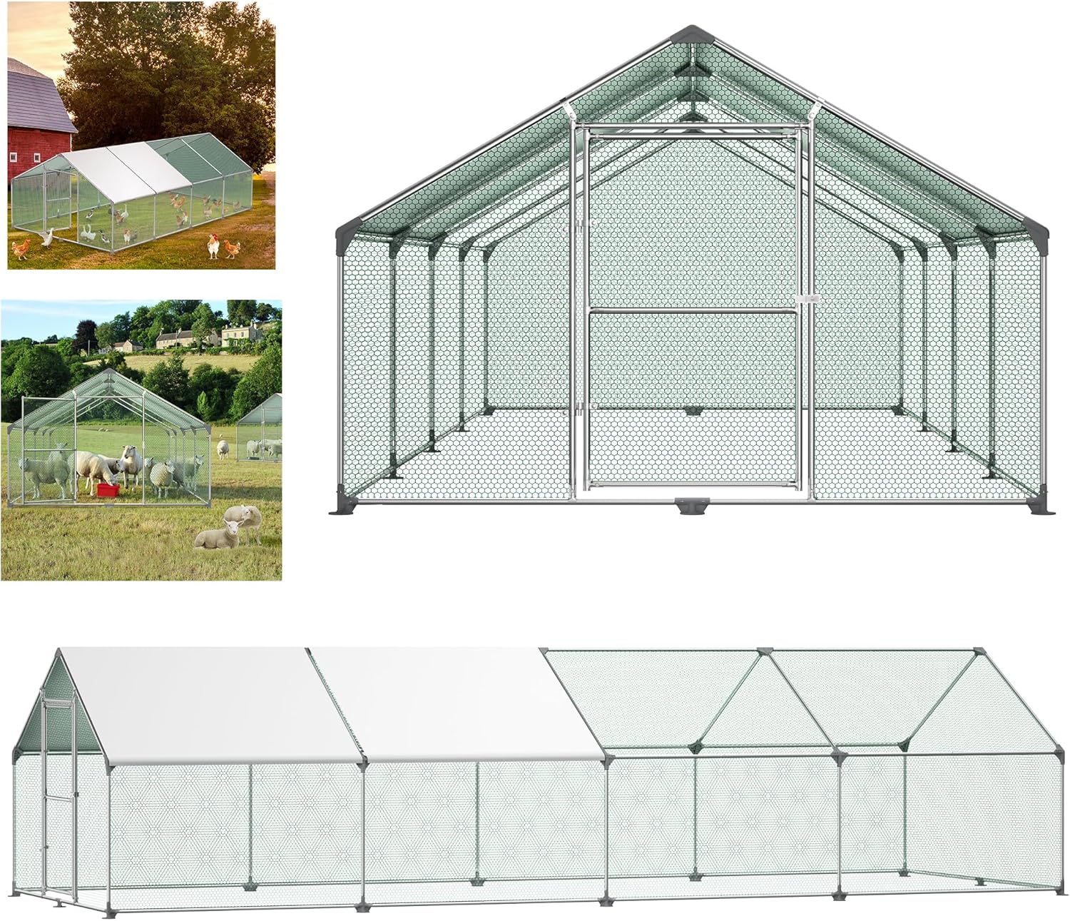 Aufun Chicken Coop Outdoor Fence XL with Lock Zinc Plated Steel for Small Animals Outdoor Fence Chicken Coop for Bird Cage for Outdoor Pets 3x2x2m