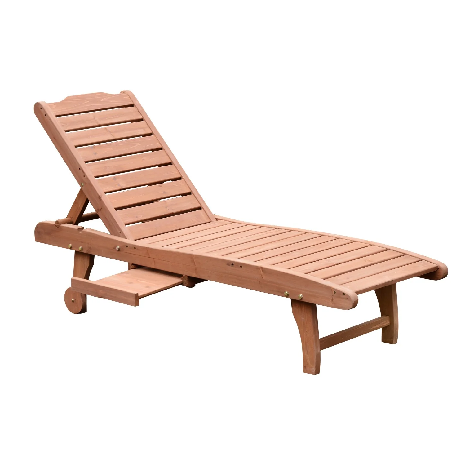EasyComfort Lettino Prendisole in Legno, Lettino Sdraio da Giardino con Ruote e Vassoio Estraibile 182x60x35cm