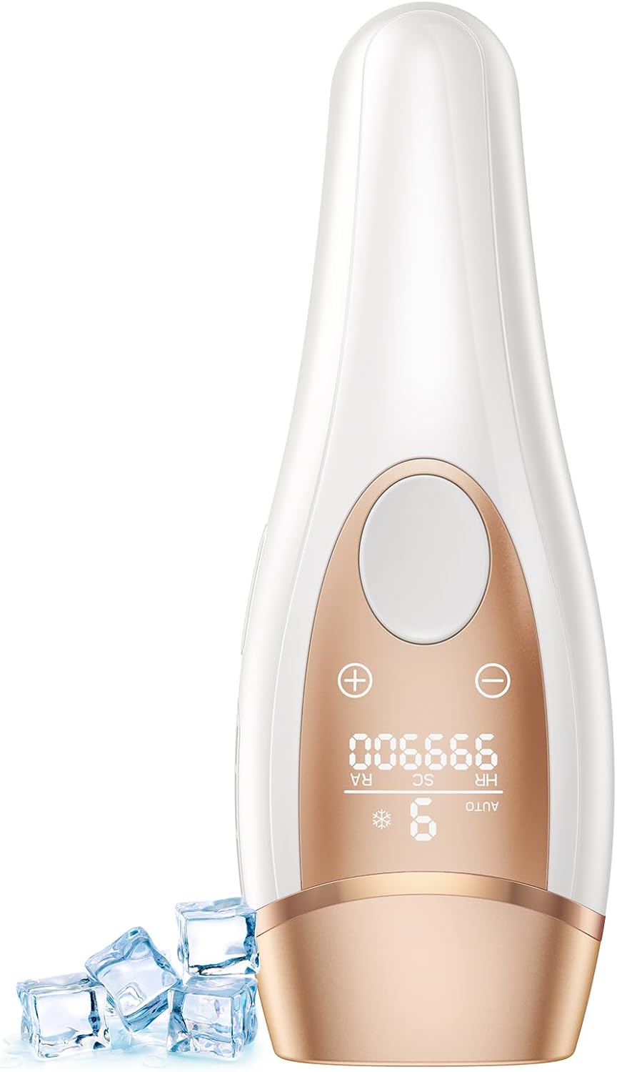 Epilatore Luce Pulsata IPL con Ghiaccio Funzione, 9 Livelli di Energia, Epilatore Laser per Donna,Uomo,Viso, Ascelle, Braccia