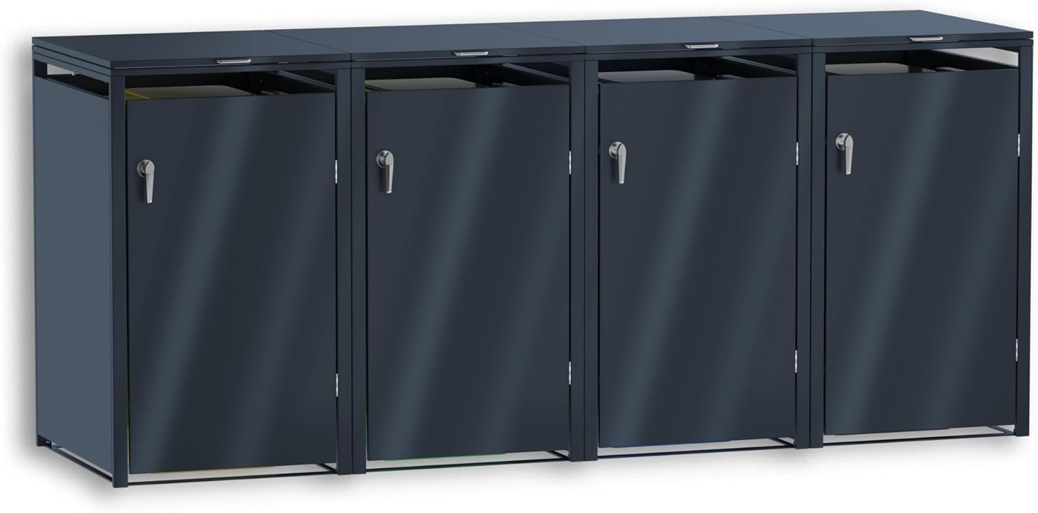 Graviers - Set di 4 scatole per bidoni della spazzatura, struttura in acciaio per fino a 240 l, resistente alle intemperie, modulare e chiudibile a chiave