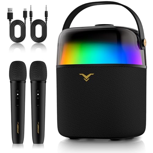 StageSound Macchina karaoke, altoparlante Bluetooth portatile con 2 microfono wireless, sistema PA con modalità vocale e luci LED integrate per adulti e bambini, supporta FM/AUX/USB/6,35 mm : Strumenti Musicali