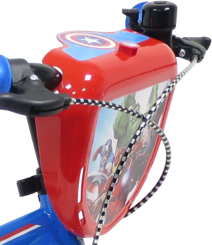 albri 16, Bicicletta da 14 Pollici Avengers, con stabilizzatori Laterali, Borraccia e Scudo Anteriore Personalizzato. Made in Italy Bambino, Rosso : Sport e tempo libero