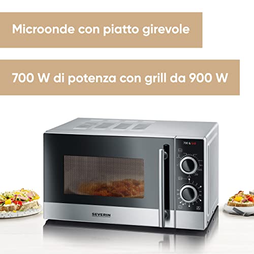 SEVERIN MW 7874 Forno microonde 700 W e potenza grill 900 W, Microonde 20 L con piatto girevole, scongelamento, 9 modalità di cottura, timer 30min e maniglia professionale, Argento : Amazon.it: Casa e cucina