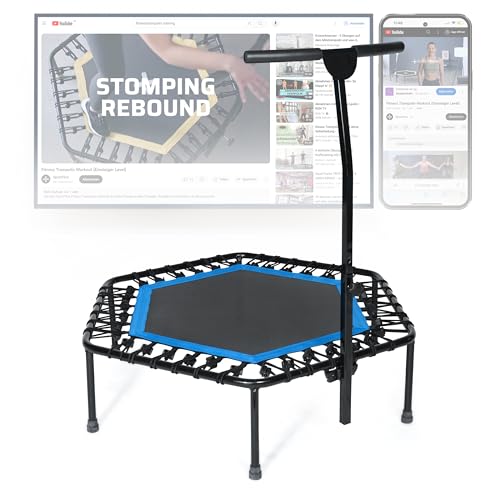 SportPlus Trampolino Fitness Ø 126cm, Sospensione Silenziosa con Cavo di Gomma, Impugnatura Regolabile in Altezza in 5 Posizioni, incl. Copertura dei Bordi, Peso Utente fino a 130 kg : Sport e tempo libero