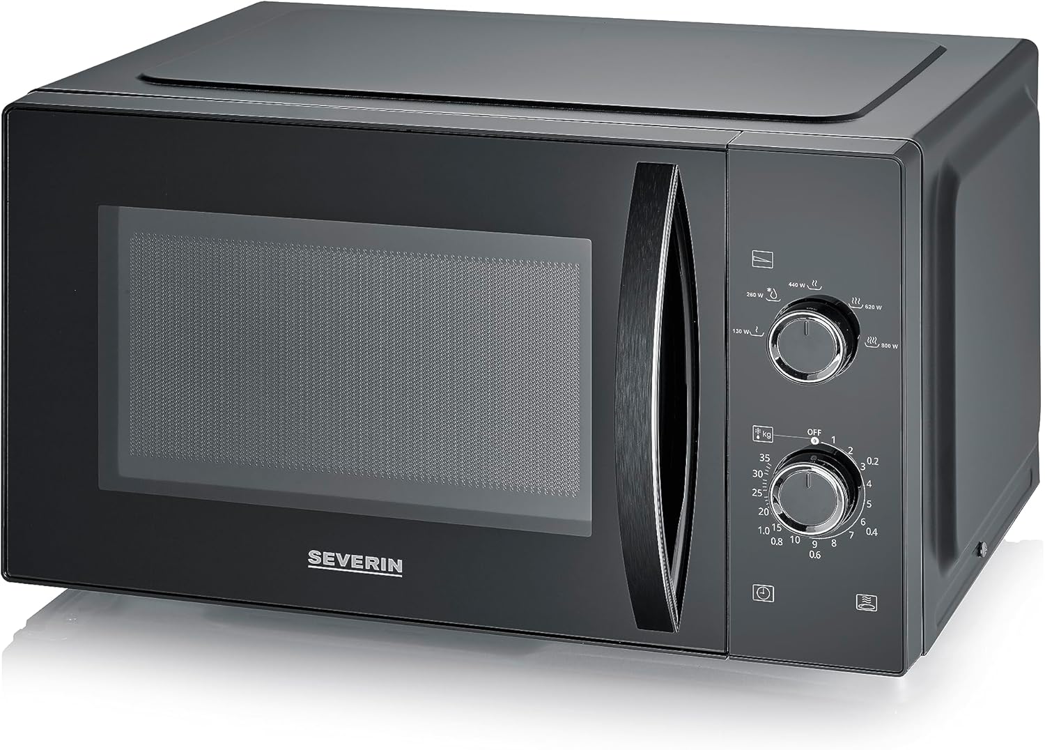 SEVERIN Forno a microonde 2 in 1 con fondo in ceramica e grill, forno a microonde per scongelare e riscaldare, con grande superficie utile per stoviglie quadrate, nero/acciaio inox, MW 7762