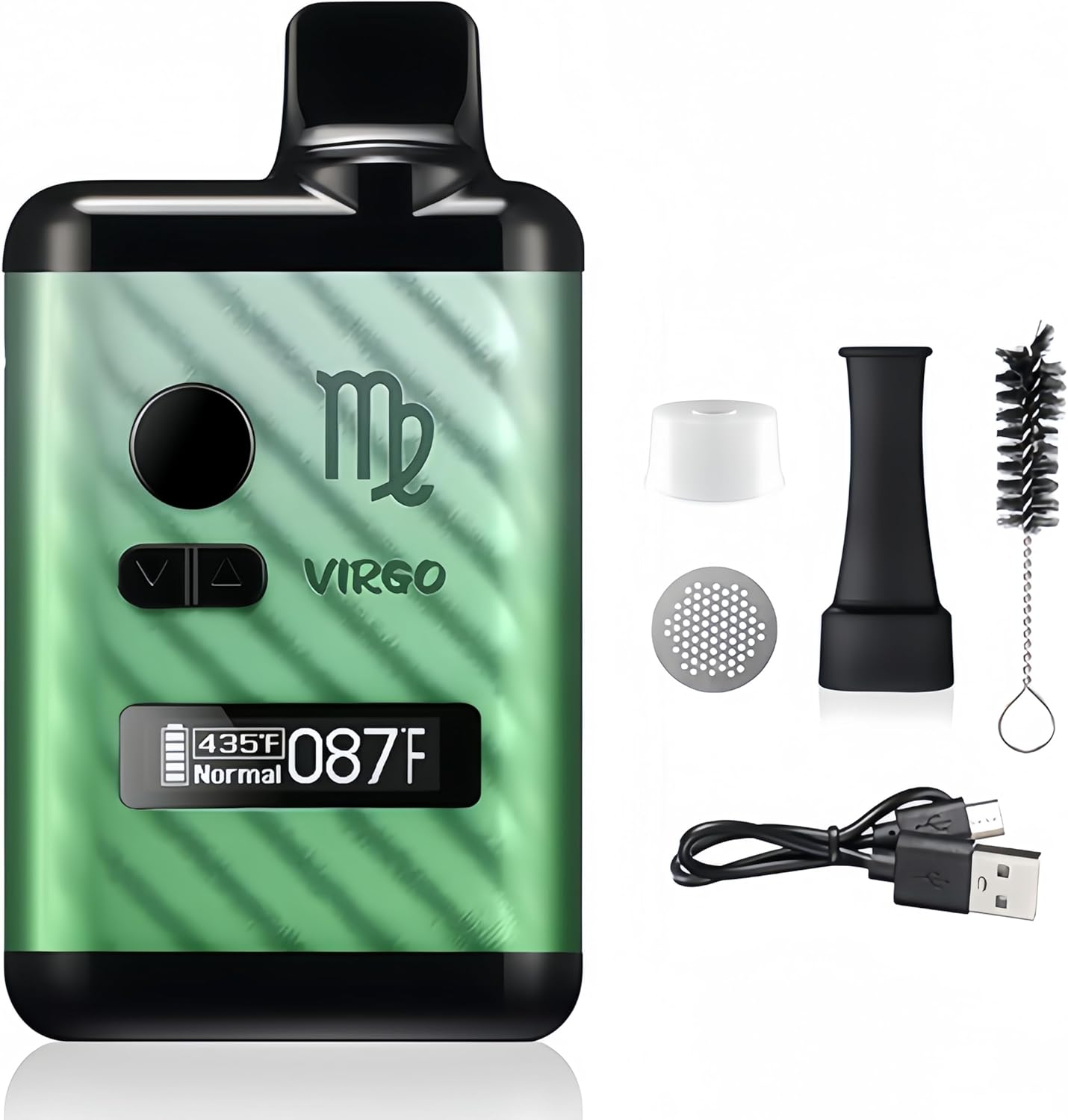 Virgo Dry Herb Vaporizer, Ceramic Heating Chamber, OLED Display and Temperature Control (Black)