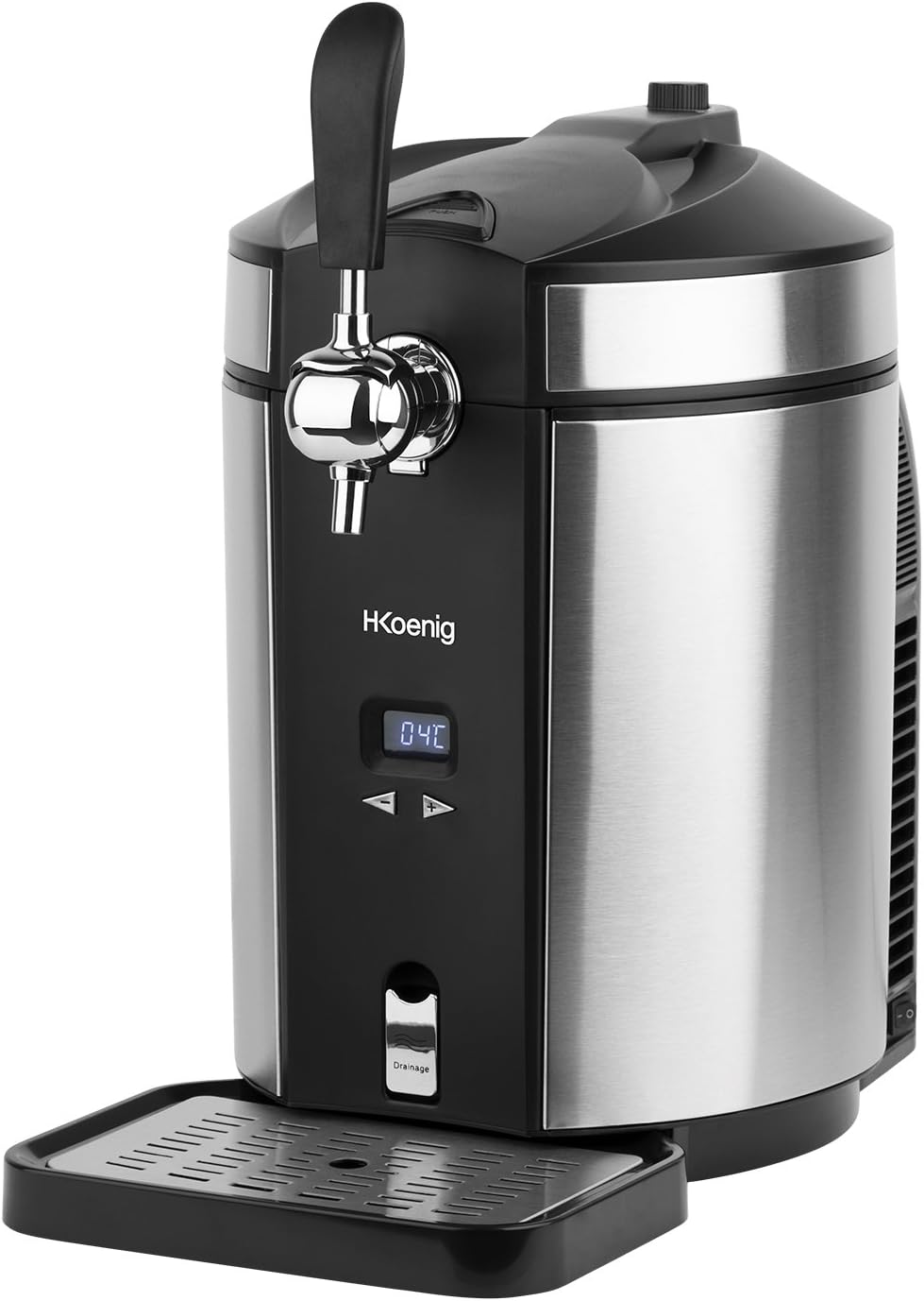 H.Koenig BW1880 Universal 5L Non-Pressurized Stainless Steel Professional Beer Pusher with Integrated Cooling 2 to 12掳 LED Display