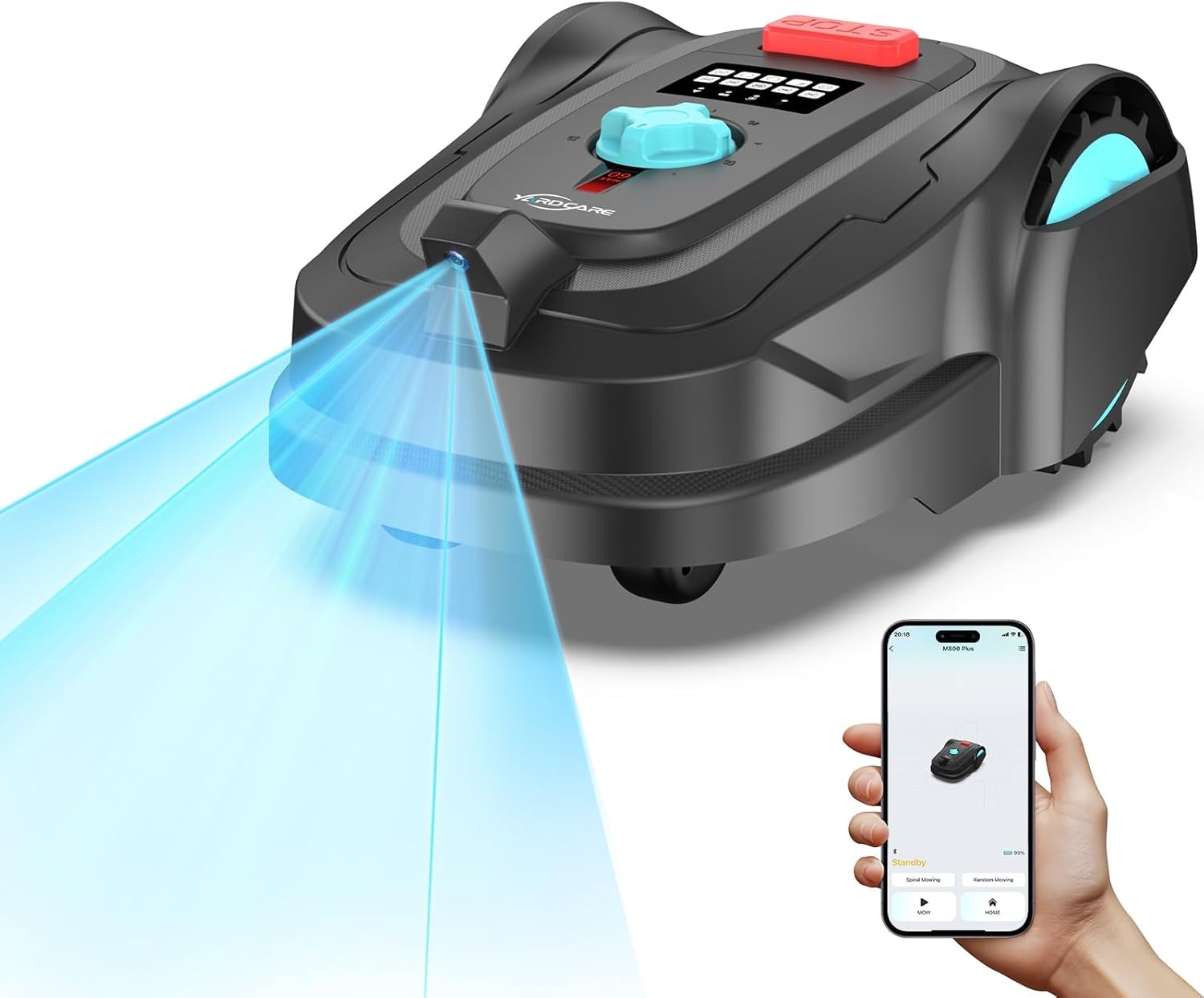 YARDCARE M800Plus Robot Tagliaerba senza filo Perimetrale Max 800m²,Posizionamento GPS + Navigazione con Visione AI,Taglio a forma di U,Retour Station de Recharge+APP,Evitamento Preciso Degli Ostacoli