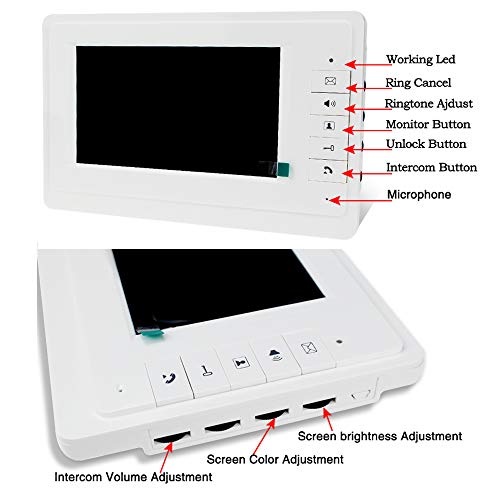 uoweky 7 '' Videocitofono a colori cablato sistema di porte IR telecamera di visione notturna   schermi di controllo interni per 2/3 appartamenti (2 monitor) : Fai da te