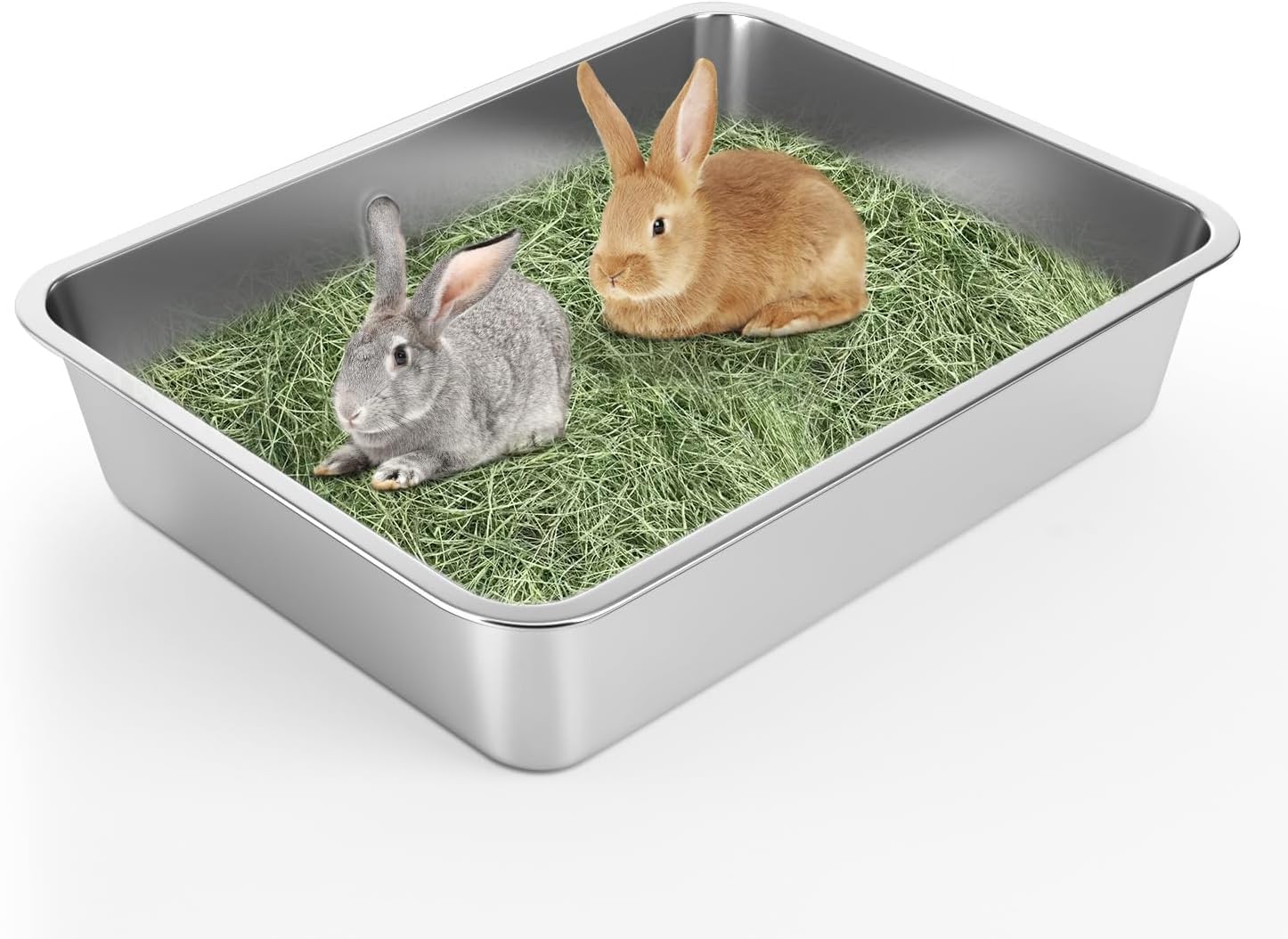 Lettiera per gatti in acciaio inox, lettiera gatto grande per gatti e conigli, non assorbe mai gli odori, antiruggine, superficie liscia antiaderente, fondo in gomma antiscivolo, 19,5