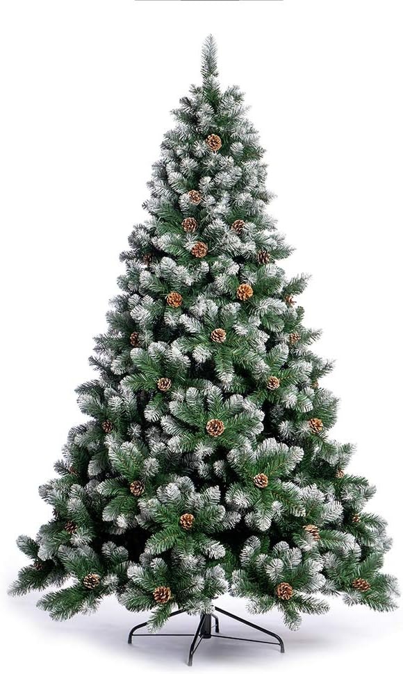 Nataland Albero di Natale Artificiale Verde Innevato Con Pigne, Modello Aspen Altezza 210 Cm, Abete Super Folto con Effetto Realistico e Rami Con Aghi Anticaduta