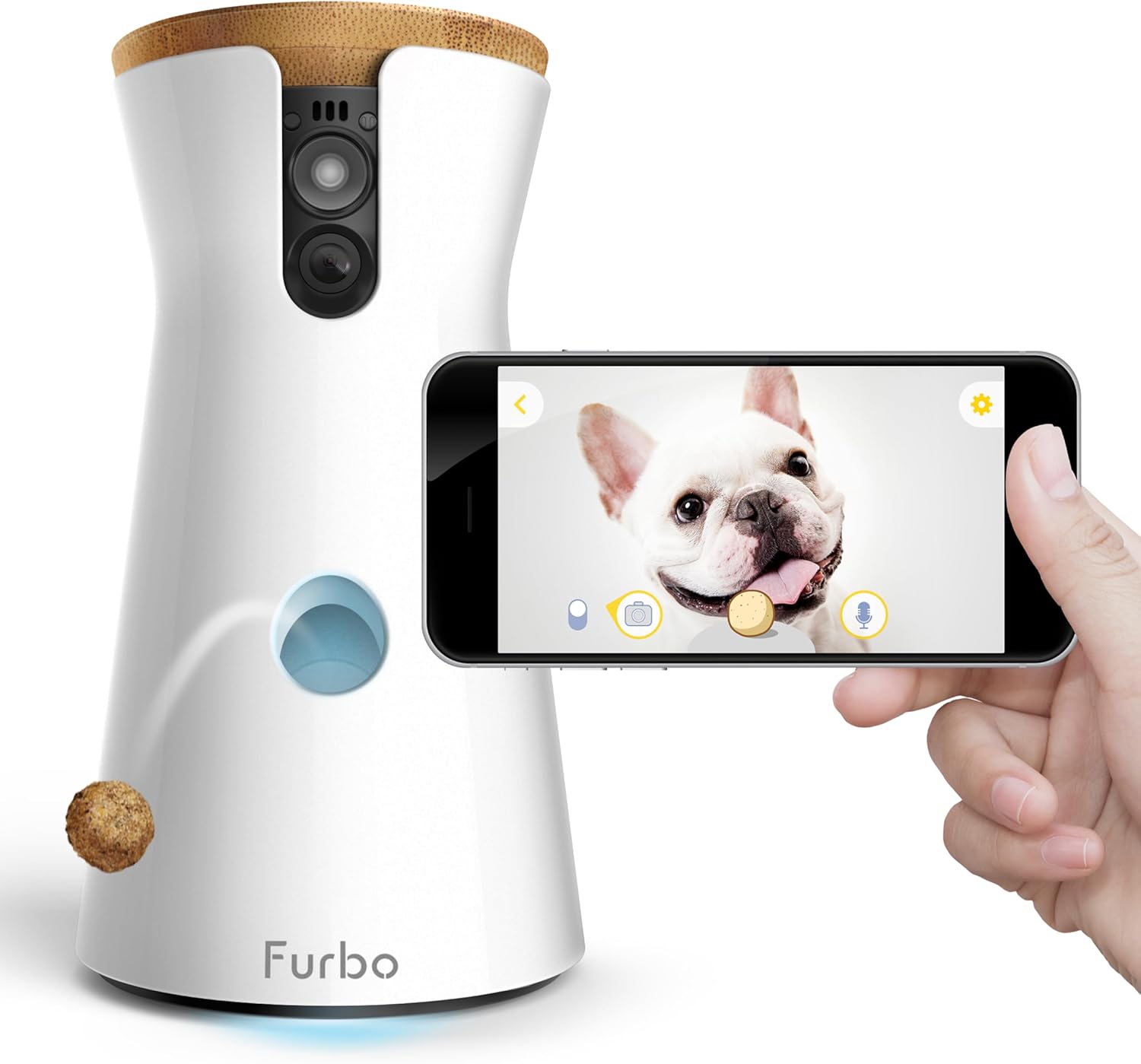 Furbo - VIDEOCAMERA per Cani: Telecamera HD WiFi per Animali con Audio Bidirezionale, Visione Notturna, Alerta Latrato e Lancio di Croccantini, Disegnato per i Cani, Indoor, Smart Alerts