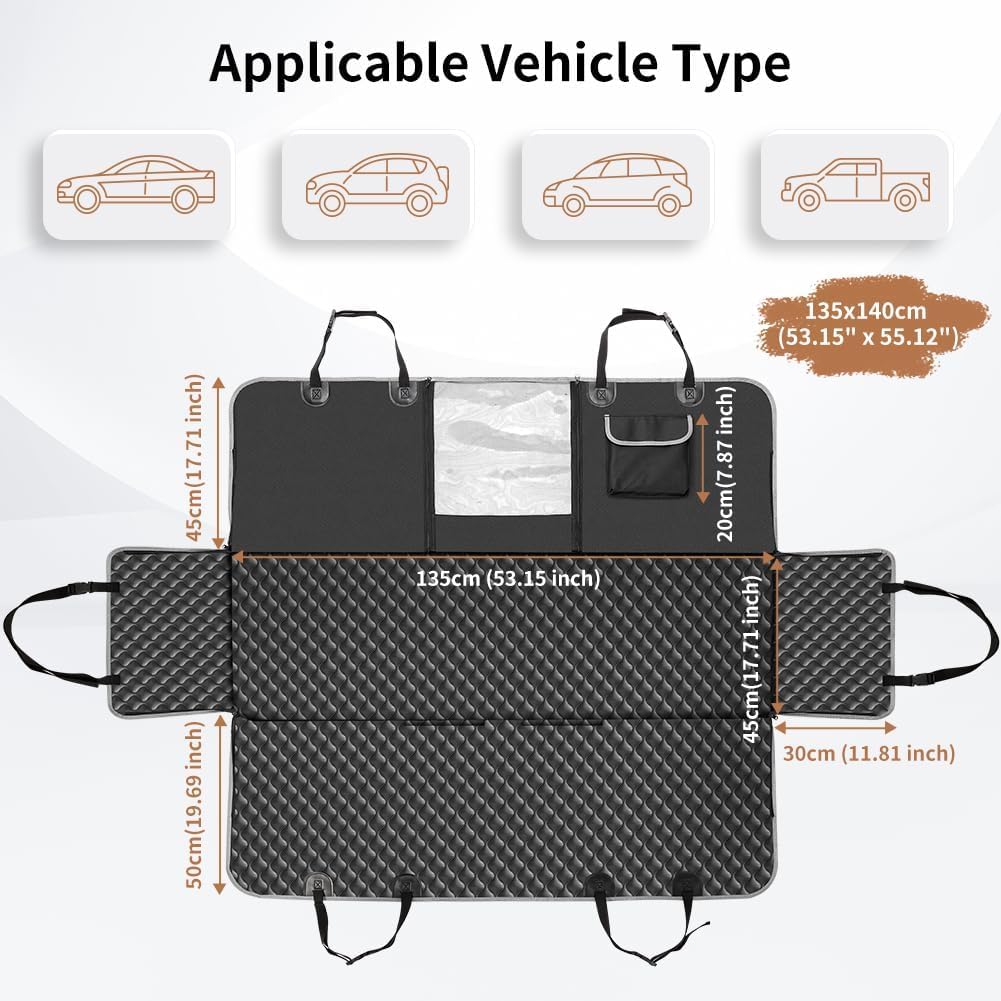 KYG Coprisedile Auto per Cani, Coprisedili Posteriore per Cani Impermeabile Antiscivolo con Finestre a Maglie, Protezione per sedile per animali per Auto SUV 135x140cm