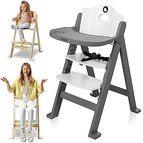 LIONELO Floris Seggiolone pappa da 6 mesi fino a 12 anni o 40 kg Sedia 3in1 dall'infanzia all'adolescenza, Costruzione in legno Regolazione in altezza del sedile e del poggiapiedi, Vassoio rimovibile : Prima infanzia