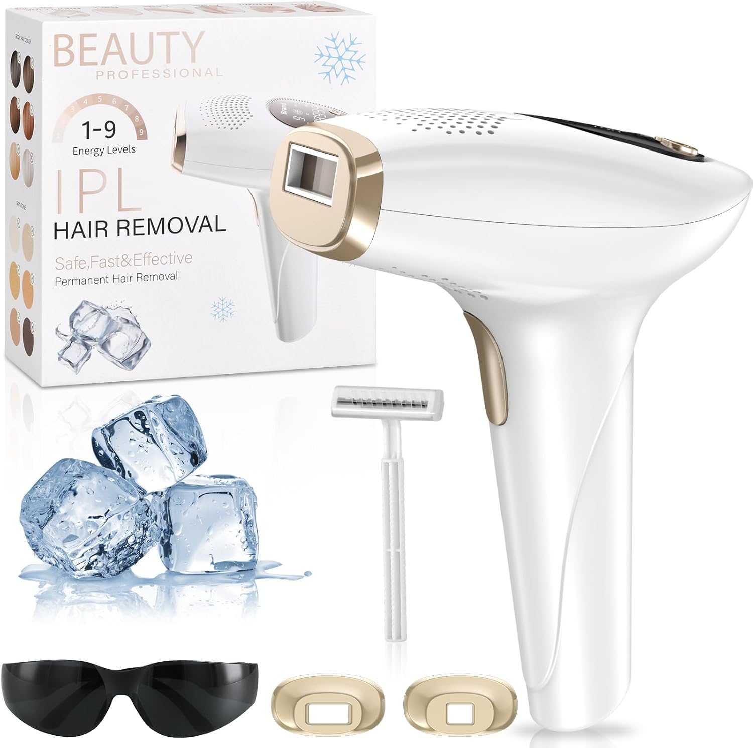 Epilatore Luce Pulsata IPL con Raffreddamento, 600-1200nm Lunghezza D'onda, 3 in 1 HR/SC/RA, 9 Livelli di Energia, Epilatore a luce pulsata IPL per Donne, Uomo, Ascelle, Gambe, Corpo