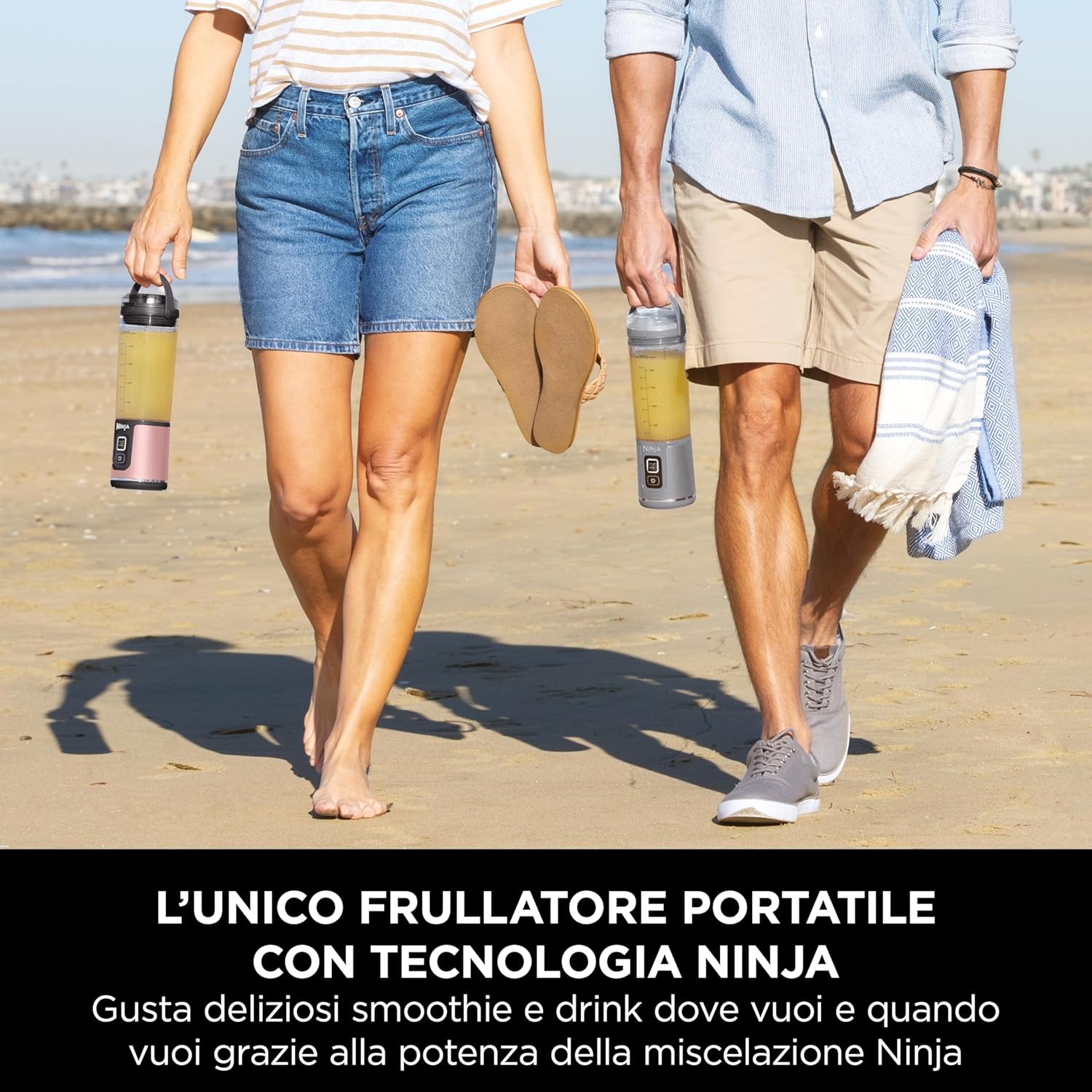 Ninja Blast Frullatore Portatile, 530 ml, con Coperchio e Beccuccio, Mini Frullatore Senza Fili, Ricaricabile, per Frullati, Trita Ghiaccio e Frutta Congelata, Nero, BC151EUBK