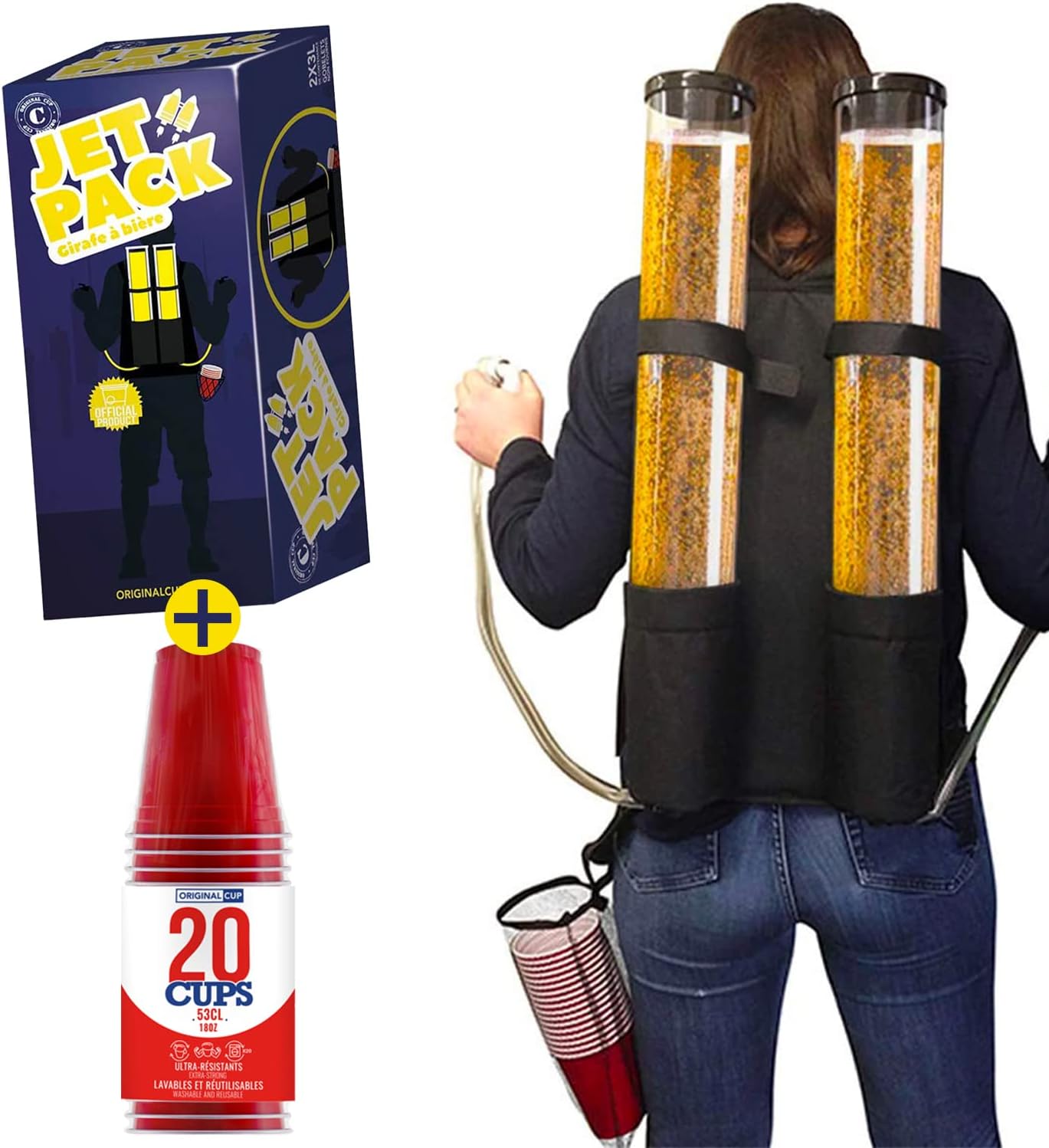 Giraffa Birra Double Jet | Distributore di bevande | Zaino | Qualit脿 premium | 2 carri armati | 2 x 3L di bevanda | 2 cassetti per birra | Aperitivo | Serata | Festa in casa | OriginalCup庐
