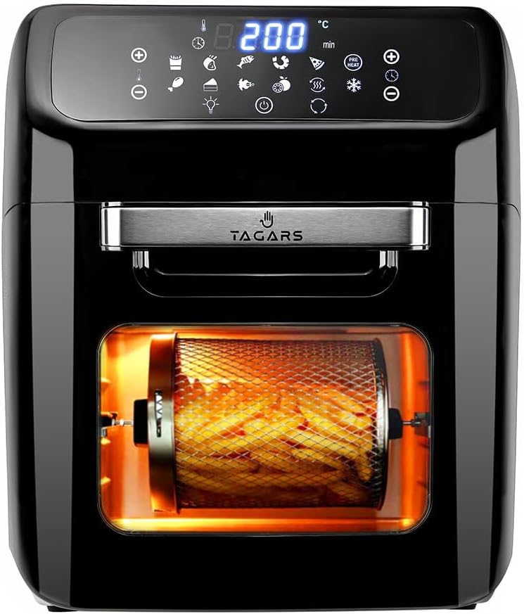 Tagars 12 Litre Hot Air Fryer Oven with Digital Display, Fast Heating System, 12 Cooking Programs, Adjustable Timer and Temperature 1800 W (12 Litres, Black)