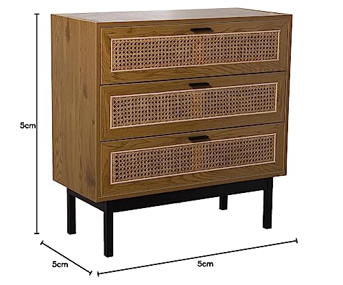 DRW Cassettiera con 3 cassetti in Legno MDF, Vimini e Metallo in Naturale e Nero 80x35x80cm, estandar : Amazon.it: Casa e cucina