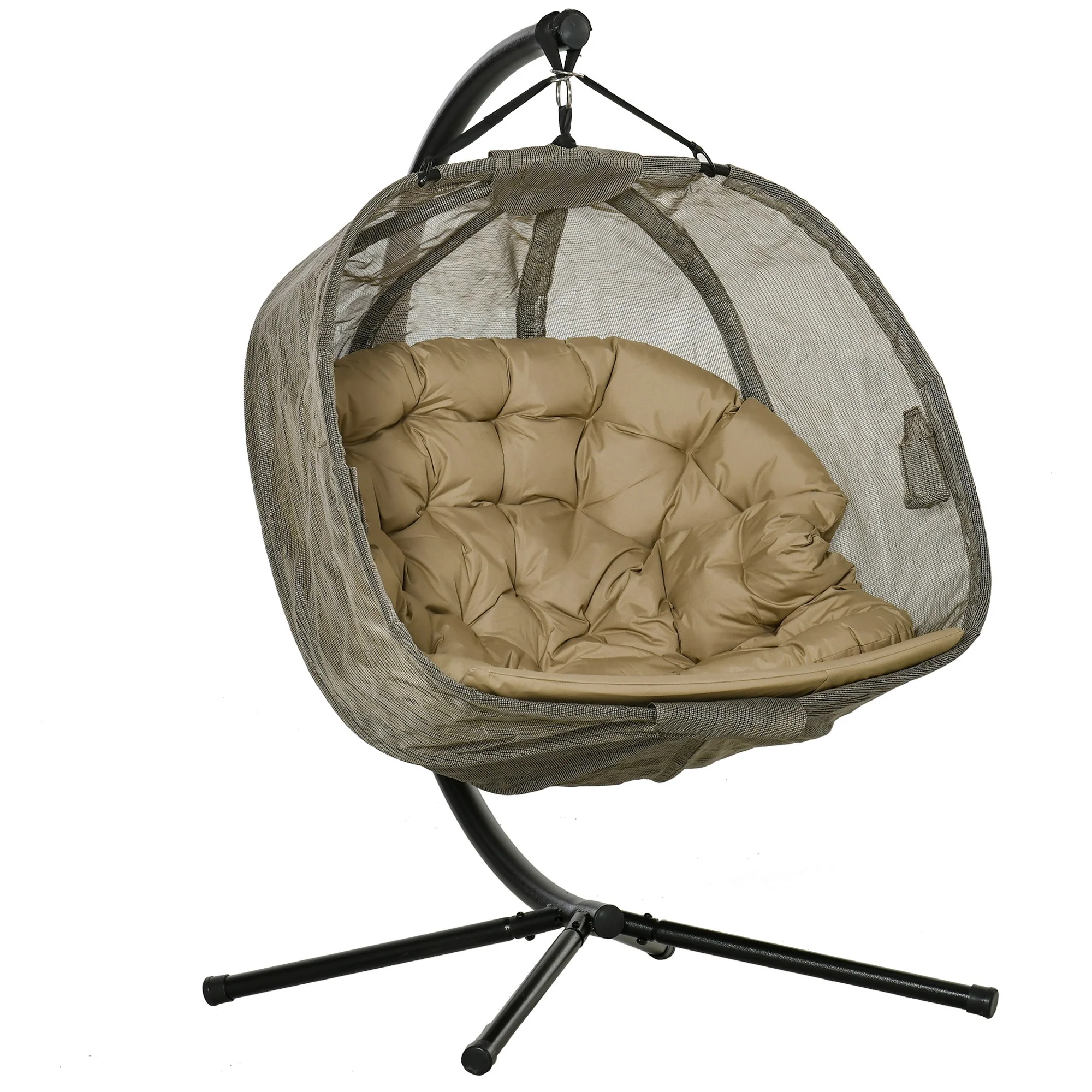 Easycomfort Poltrona Sospesa 2 Posti per Giardino e Casa con Struttura in Acciaio e Cuscino, 132x126x172cm