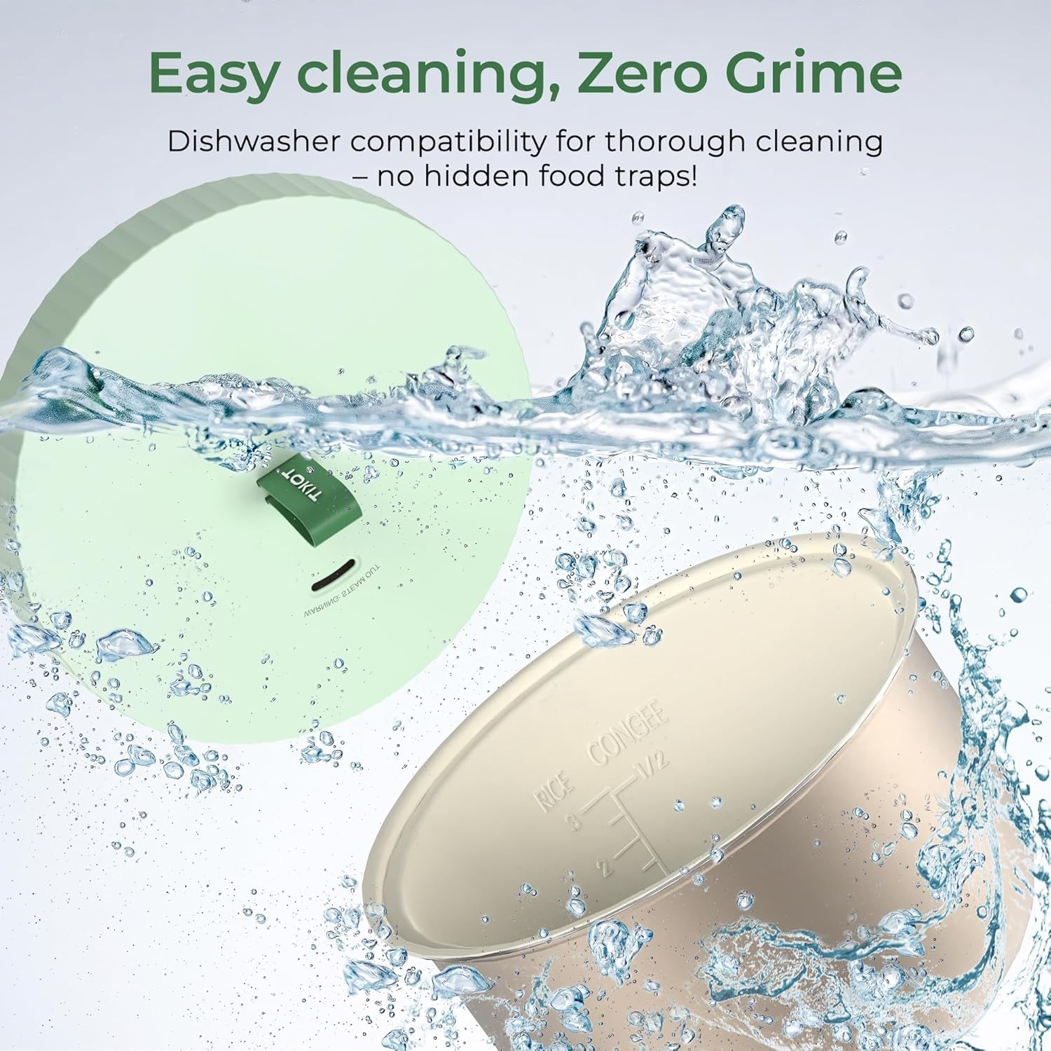 TOKIT Cuociriso PRO 1,5L Rice Cooker Mini, Risottiera Elettrica con Pulsante Touch Display per 1-3 Person Interno Antiaderente Rivestito in Ceramica Regalo Donna Uomo Coppia Alunni (Verde di Avocad)