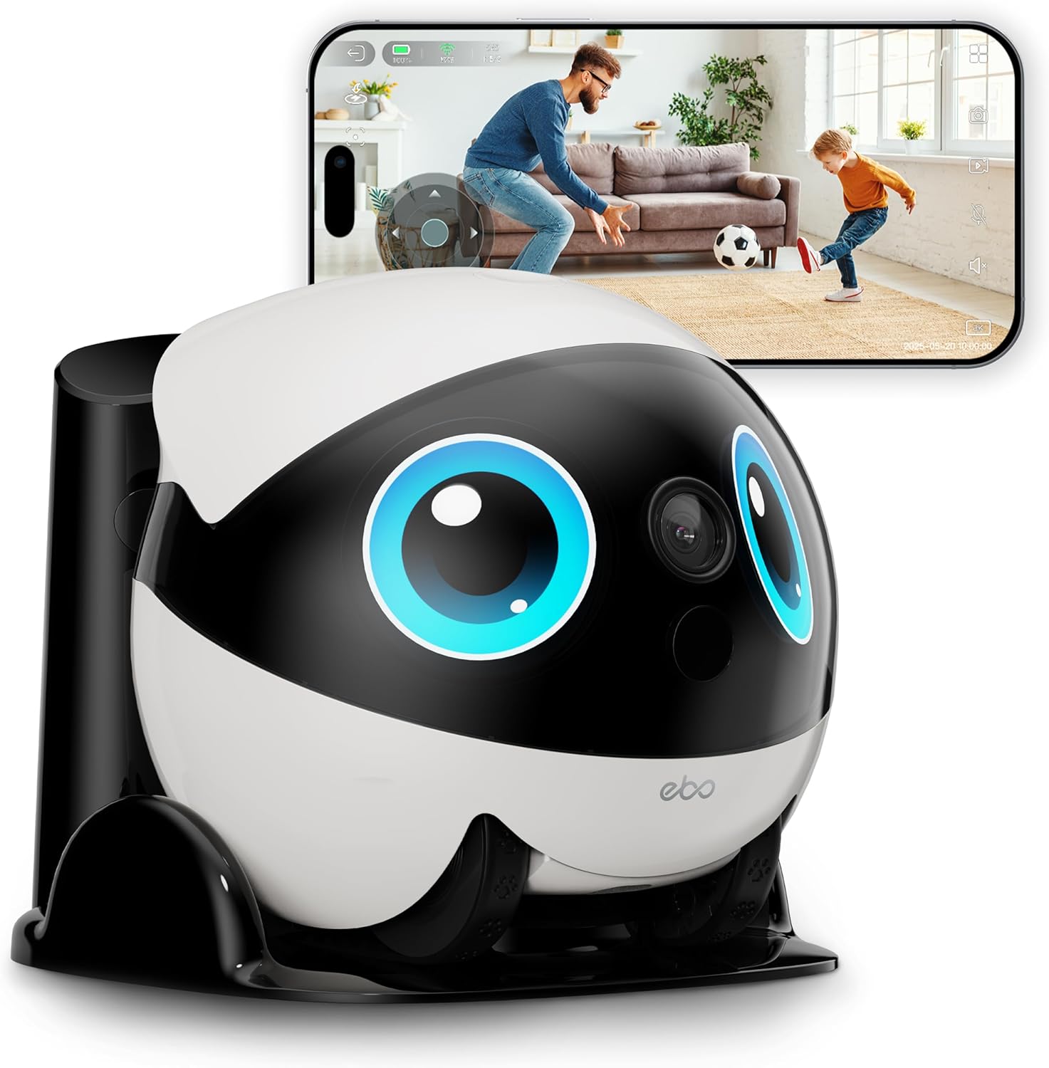 Enabot EBO Air 2 Plus, robot intelligente guidabile per la sorveglianza domestica con immagine facciale personalizzata, telecamera di sorveglianza 3K con batteria, fotocamera per animali domestici con