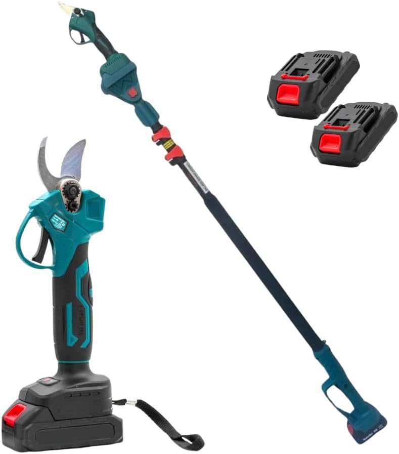 GO LOGISTIC SRL Cordless Pruning Scissors, Battery Powered Chainsaw 6 Inches Included + Telescopic Rod 128-248 cm, 3 in 1 Kit, Electric Shears for Pruning Garden Branches Shrubs Vineyard
