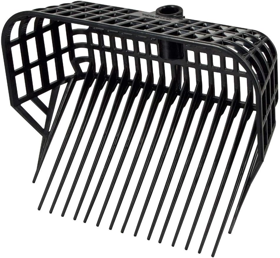 Kerbl Forca per letame senza manico (forca per letame di grande capacità, 17 rebbi, plastica infrangibile, forca per trucioli nera, dimensioni 38x30 cm) 326056