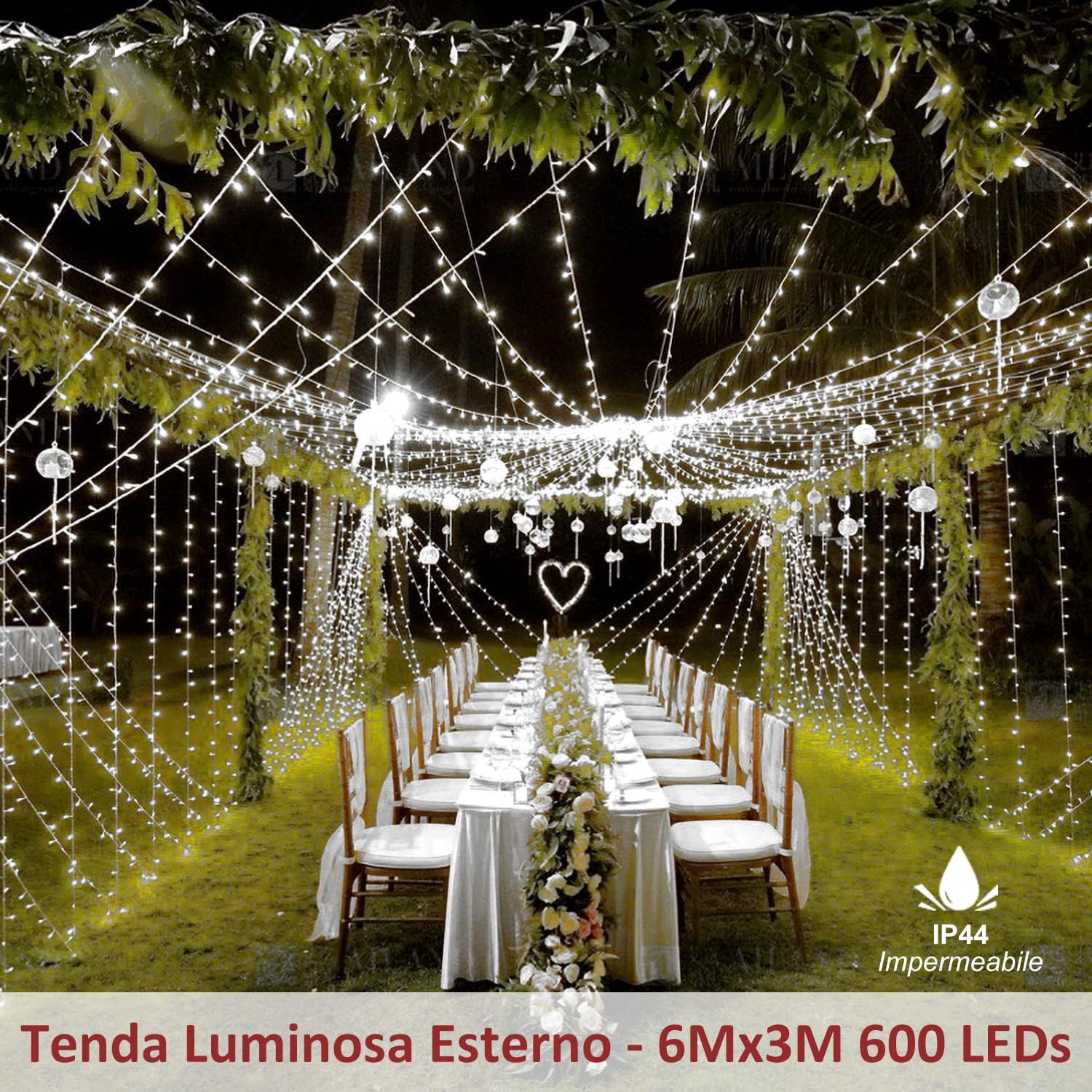 Zorela 600 LED 6Mx3M Tenda Luminosa Natale Esterno Interno Prolungabile Luci di Natale IP44 Impermeabile con 8 Modalità Tenda Luci Esterno per Natale, Giardino e Matrimonio