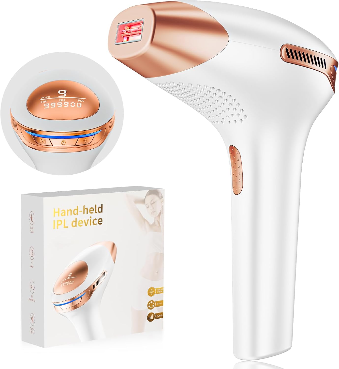 21J Epilatore Luce Pulsata Laser, 3 In 1 HR/SC/RA Efficiente Epilatore Laser, 9 Livelli di Energia, 999.900 Flashes per Depilatore Corpo Donna, uomo, Viso, Ascelle, Gambe