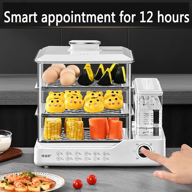 Electric Steamer with 24 Litre Capacity – 3 Levels Electric Steamer with Touch Screen Display, 12 Hours Appointment – Compact Design, Independent 1.5 Litre Water Tank, Easy D