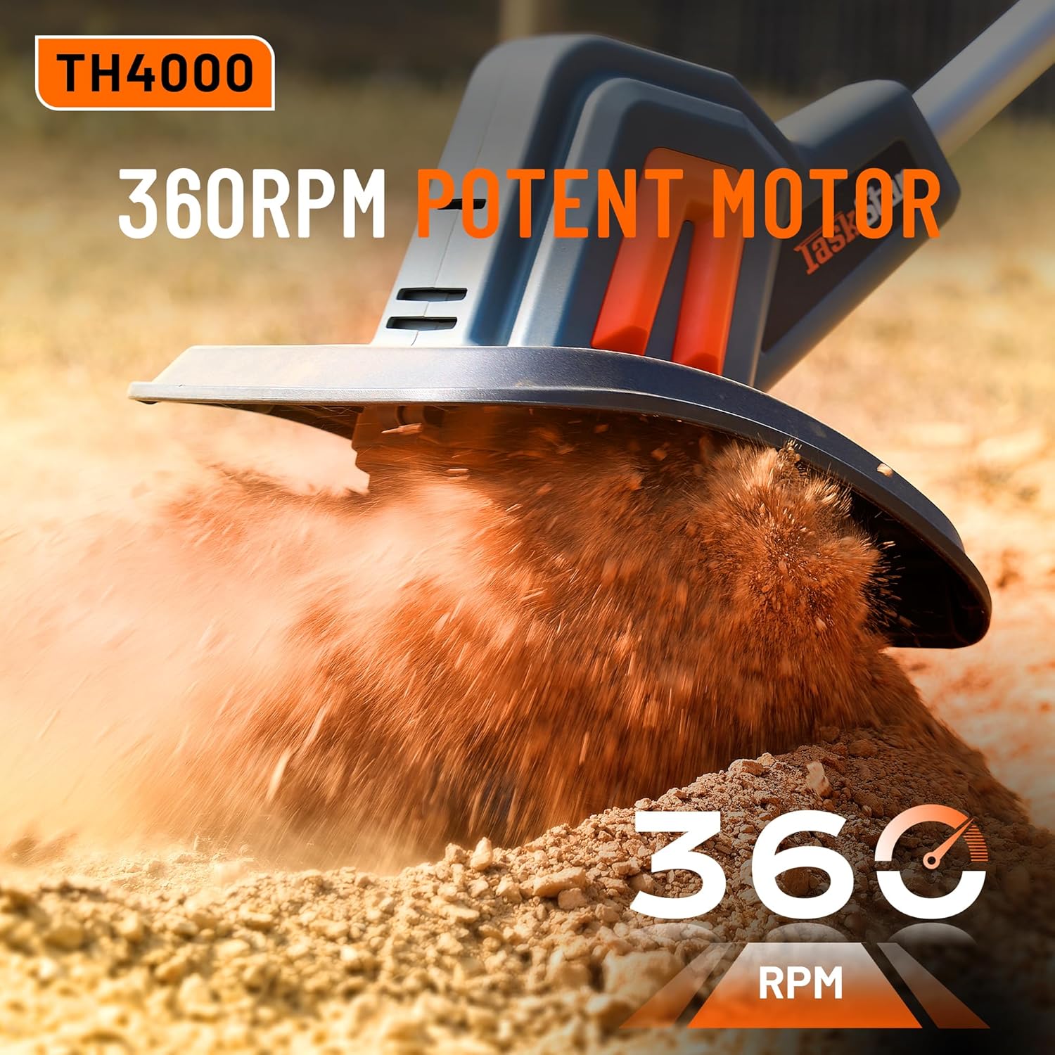 Motocicletta elettrica senza fili 360 RPM Motociclettore elettrico TaskStar TH4000 Motobineuse Batteria totale 2,0 Ah x2, 48 Lame in acciaio rinforzato per lavori di terra fluidi, Manutenzione