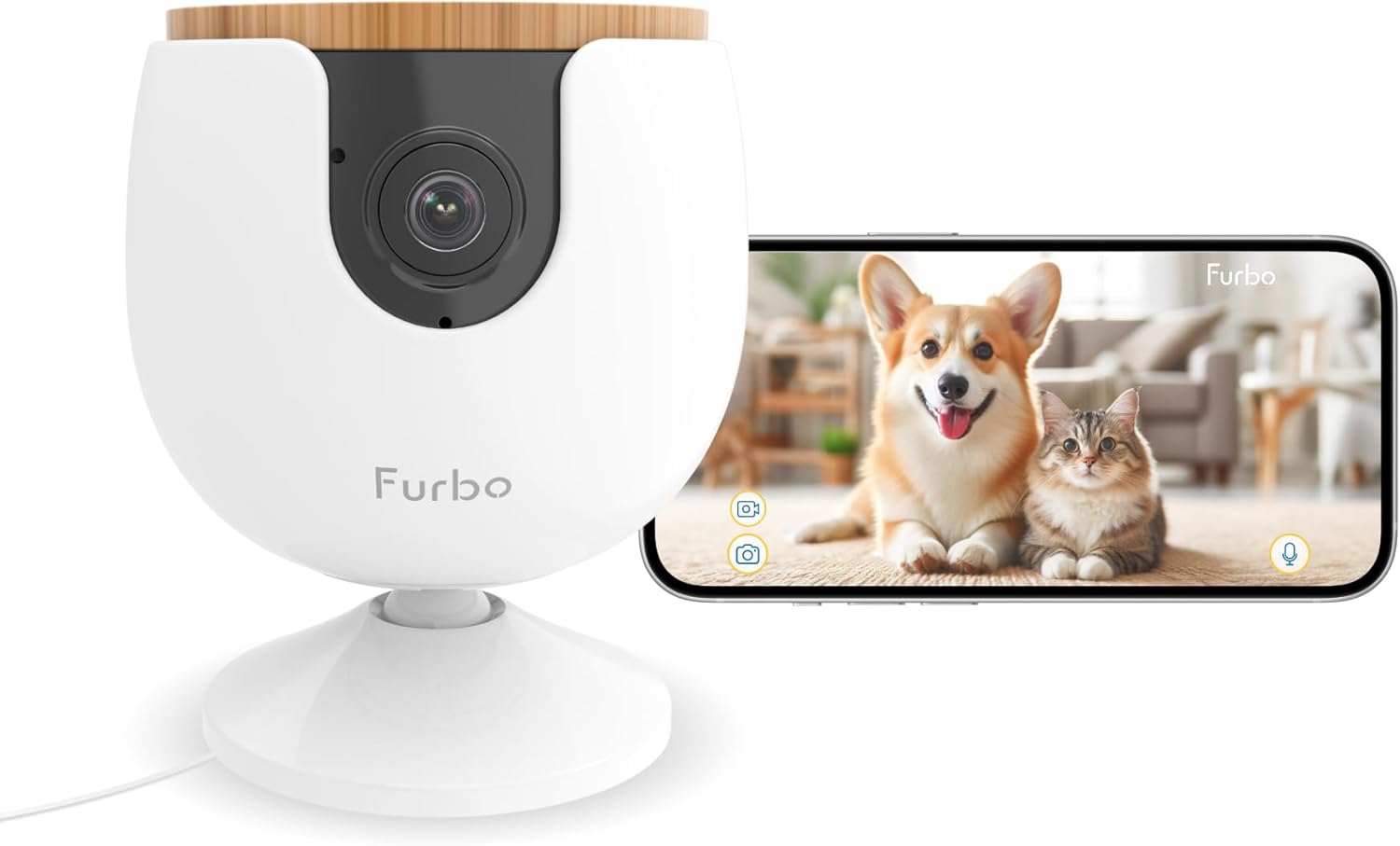 Furbo Mini fotocamera per animali domestici [Basic]: piccola fotocamera, grande sicurezza e tranquillità | fotocamera intelligente compatta, visione notturna a colori, audio a 2 vie, allarme abbaiato