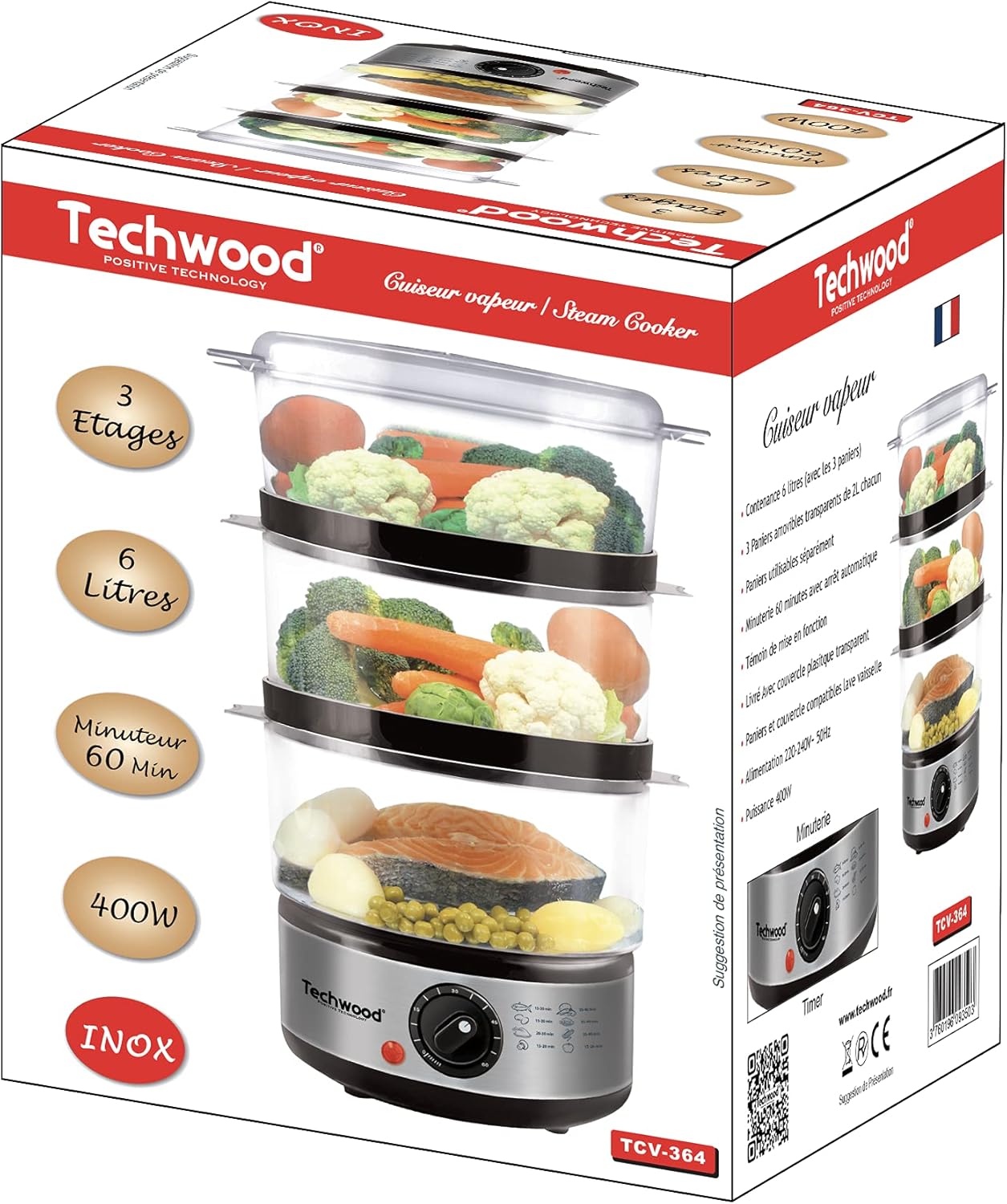 Techwood TCV-364 Steaming Pot, 2 Liters, Plastic, Black