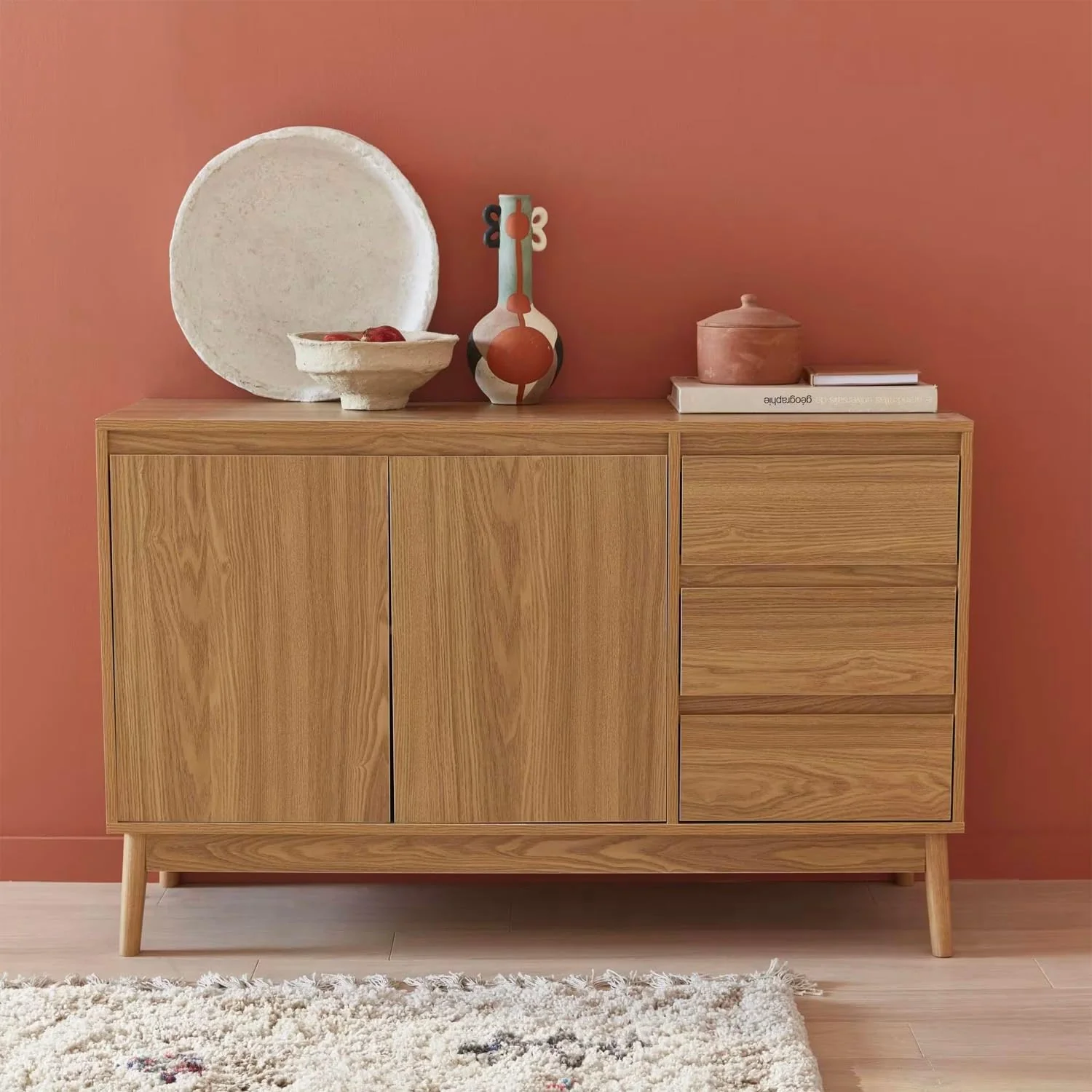 Credenza A 3 Cassetti Effetto Rovere Naturale 39x76x120cm