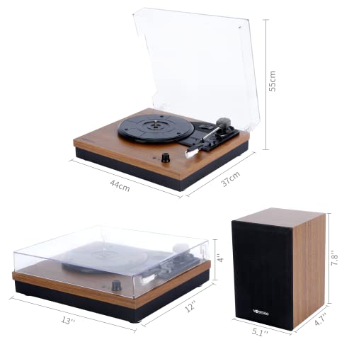 Vosterio Giradischi, Giradischi Vinile a Cinghia a 3 Velocità con Ingresso e Uscita Bluetooth, Lettore Vinile Contrappeso Regolabile e Cartuccia Magnetica, Altoparlante Esterno 2 x15 w rms, Noce : Elettronica