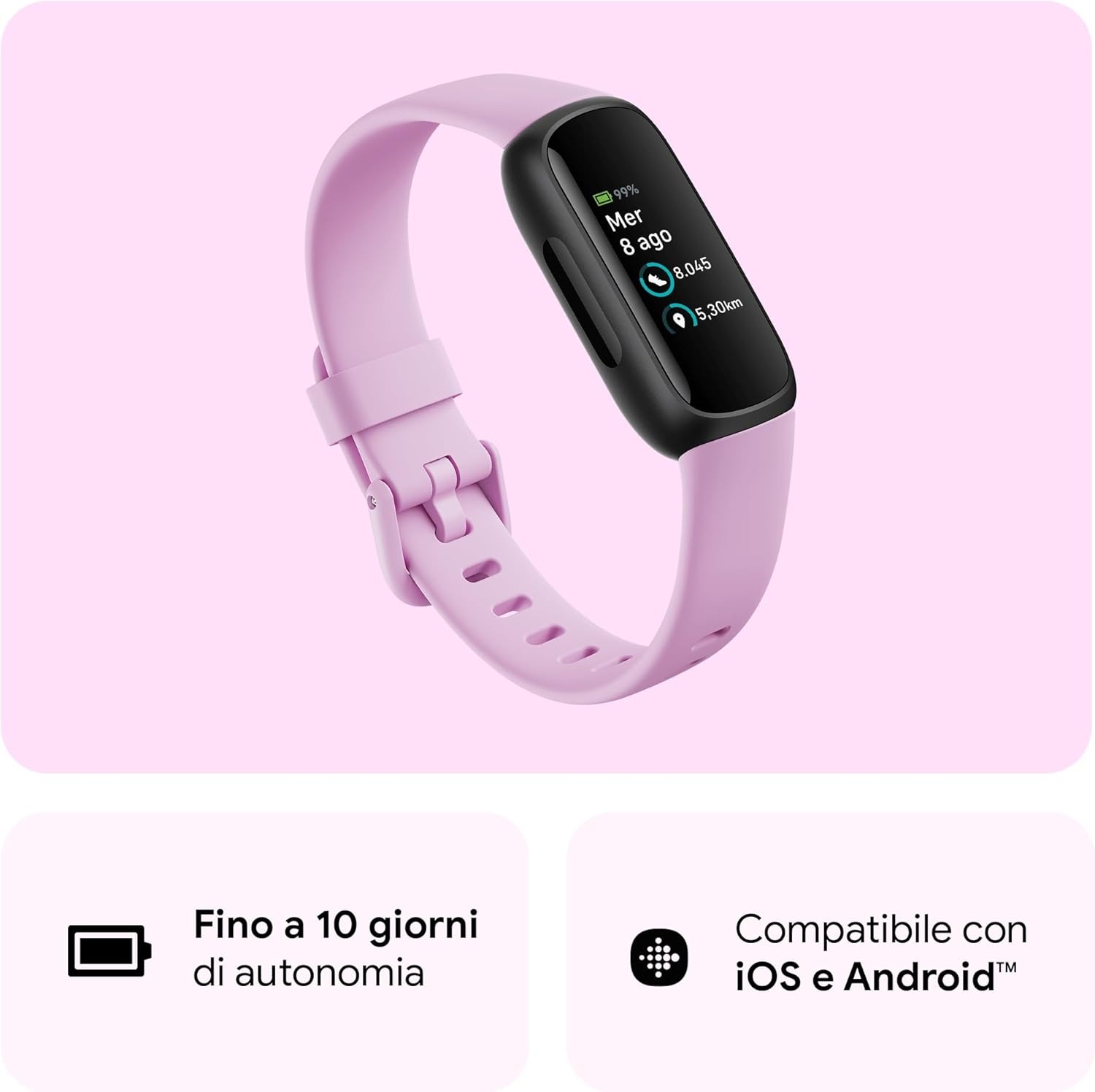 Google Fitbit Inspire 3 Tracker per fitness e benessere con autonomia fino a 10 giorni e compatibile con Android e iOS