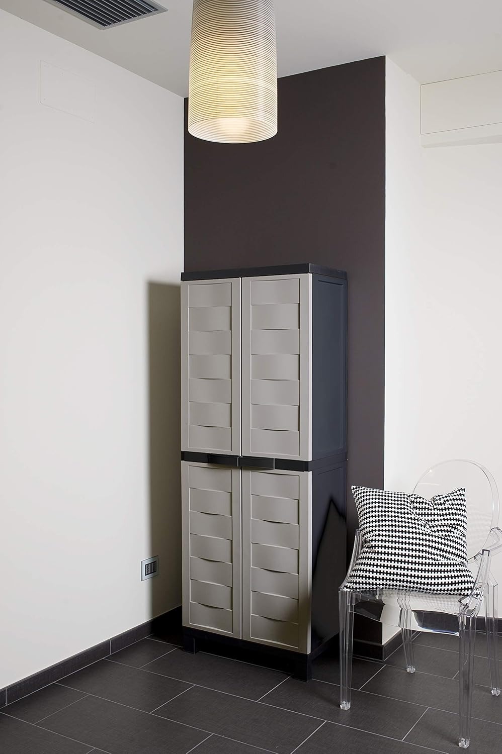 Toomax Armadio Ambition Midi Portascope con 4 Ripiani + vano portascope, Colore Nero/Grigio Tortora