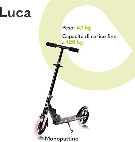 LIONELO LUCA Monopattino pieghevole per Bambini e adulti fino a 100kg, Regiolable e leggero solo 4kg, Costruzione solida, Ruote 20cm, Ammortizzatori ShockResist, Freno posteriore, Antiscivolo