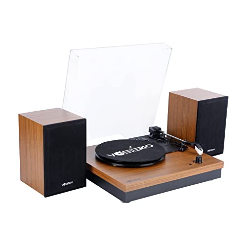 Vosterio Giradischi, Giradischi Vinile a Cinghia a 3 Velocità con Ingresso e Uscita Bluetooth, Lettore Vinile Contrappeso Regolabile e Cartuccia Magnetica, Altoparlante Esterno 2 x15 w rms, Noce : Elettronica