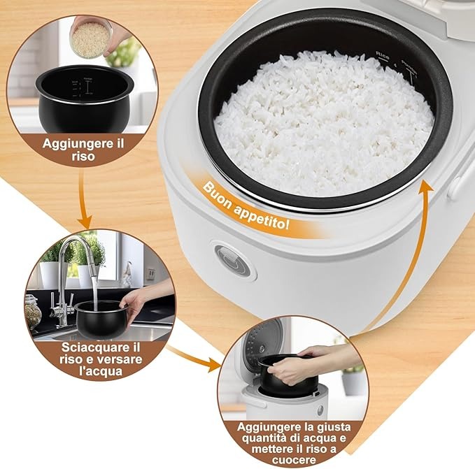 Bear Cuociriso 4 tazze (non cotte) con Vaporiera,Rice Cooker Mini Multifunzionale da 350W, 6 Funzioni di Cottura del Riso per 2-4 Persone,Bianco